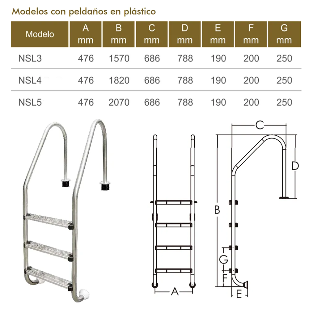 Escalera Emaux NSL Peldaños Plásticos