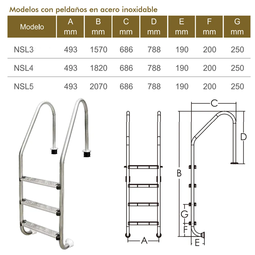 Escalera Emaux NSL Peldaños Acero