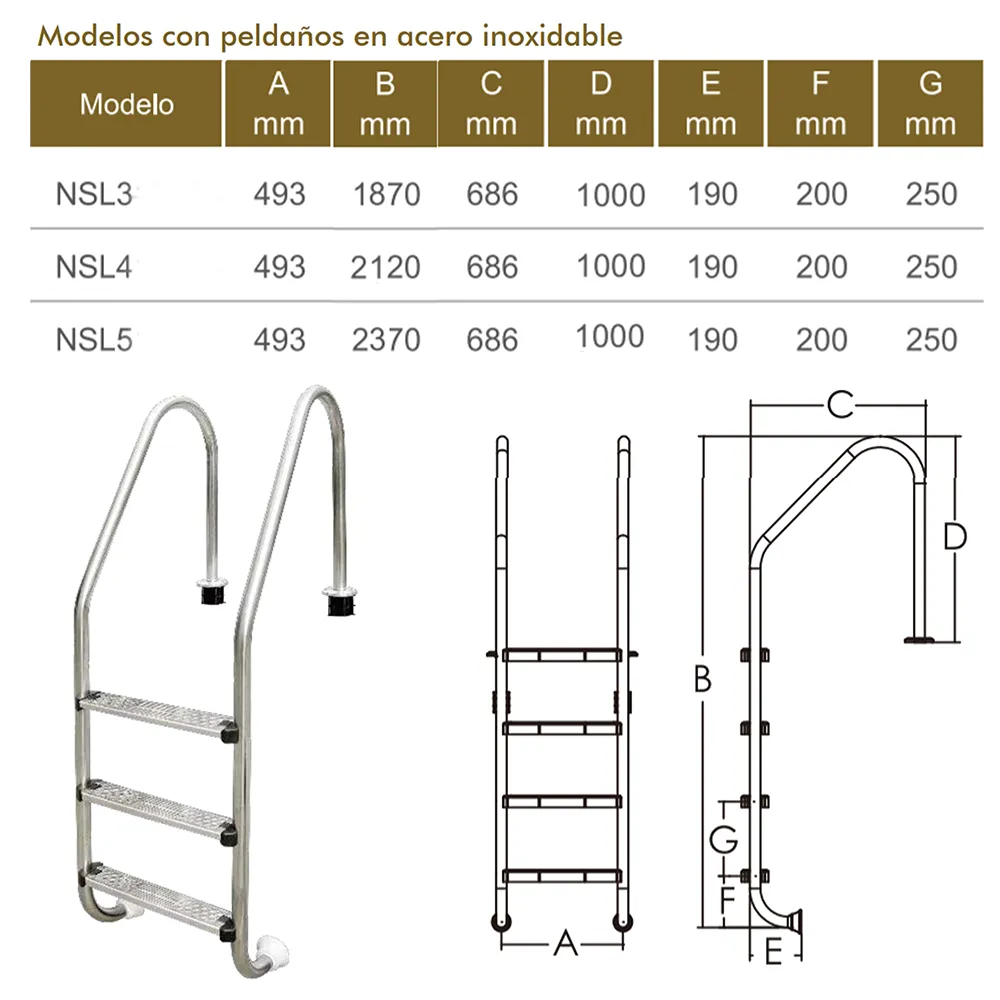 Escalera Emaux NSL Larga Peldaños Acero
