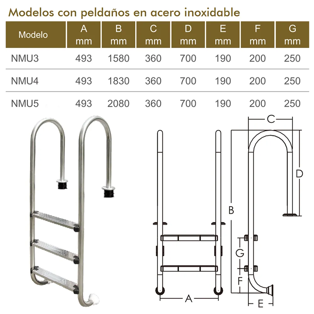 Escalera Emaux NMU Peldaños Acero