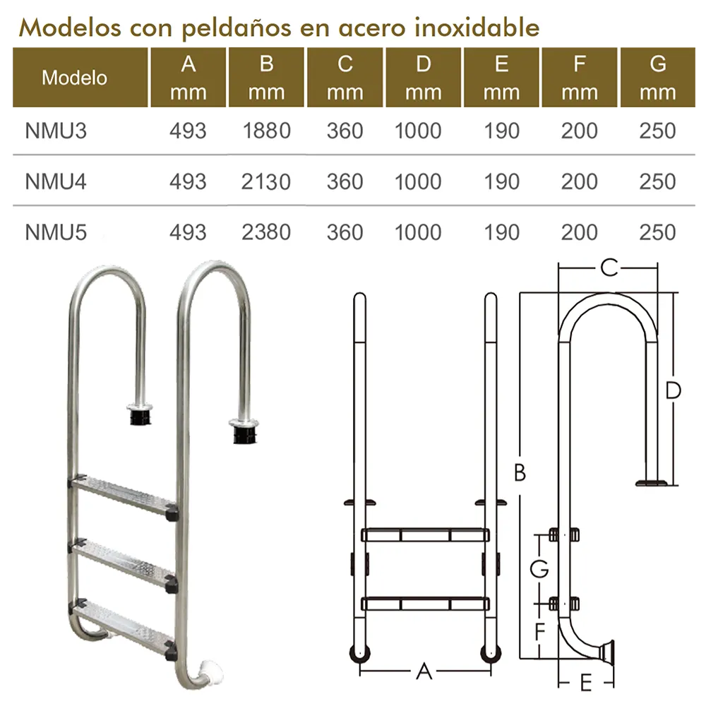 Escalera Emaux NMU Larga Peldaños Acero
