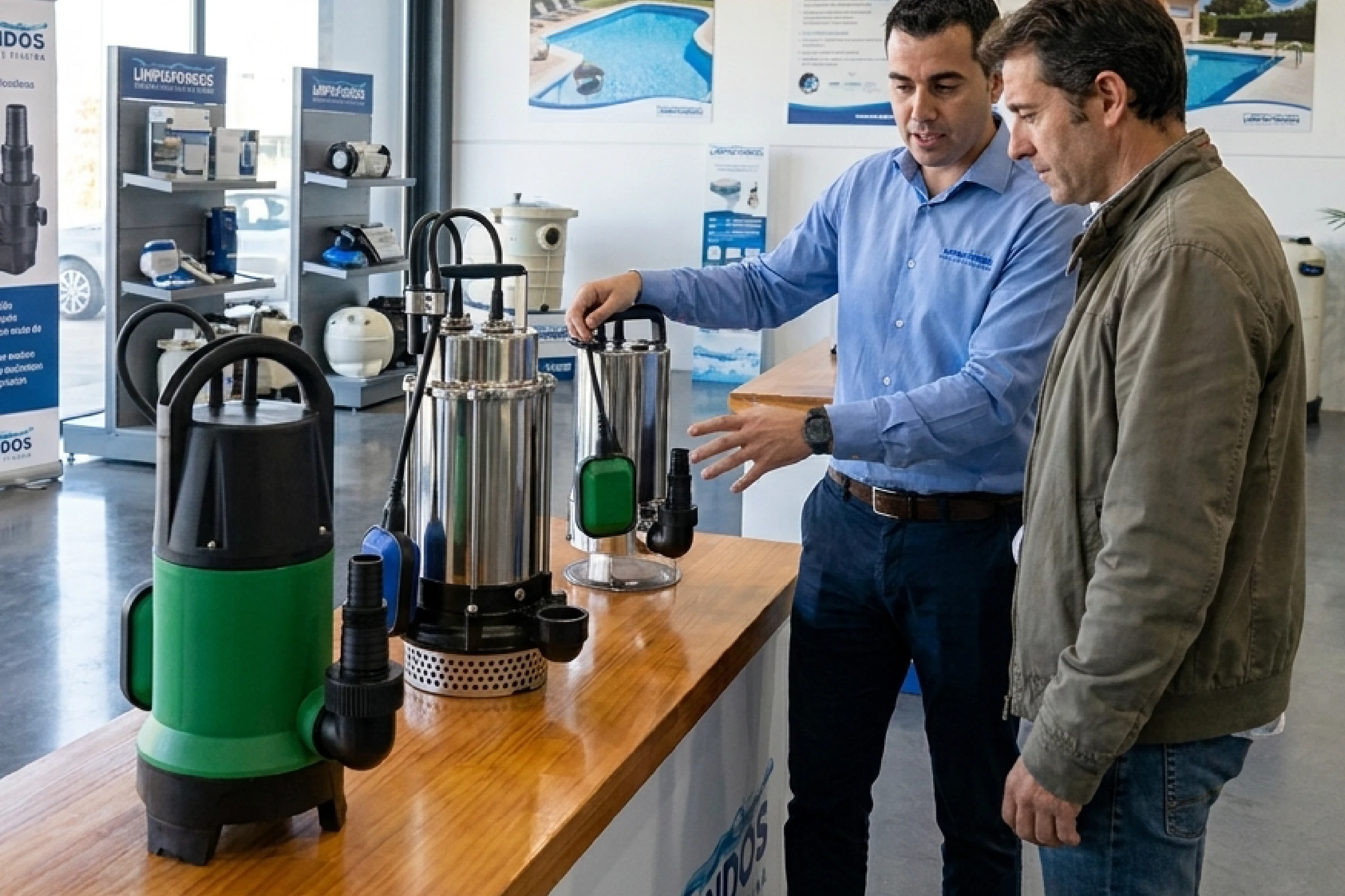 Equipo de Limpiafondos asesorando en productos para piscina